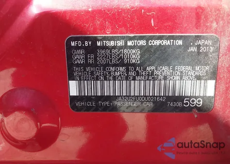 2013 Mitsubishi Lancer Es из США, поврежденный, VIN JA32U2FU0DU021642